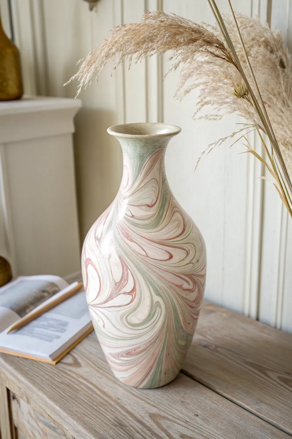 Embrace the art of hydrodipping: Transform your vase with dreamy swirls for a touch of boho charm in minimalist elegance.