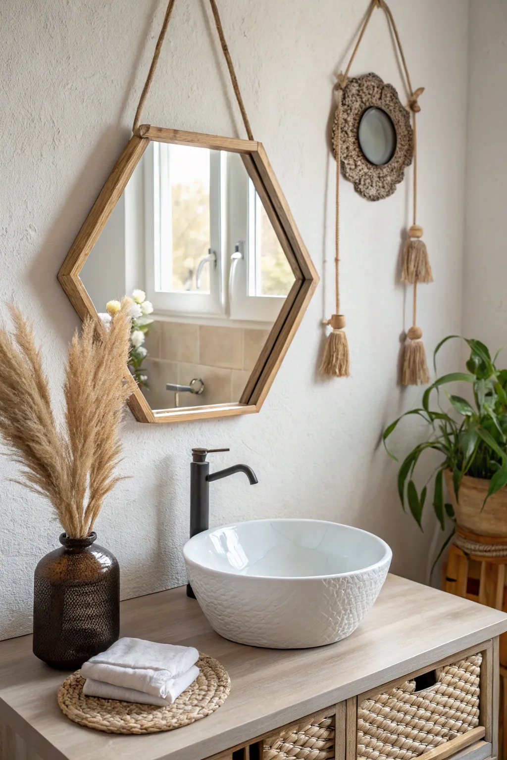 Elevate your space with the captivating charm of a hexagon mirror—a perfect blend of artistry and simplicity.