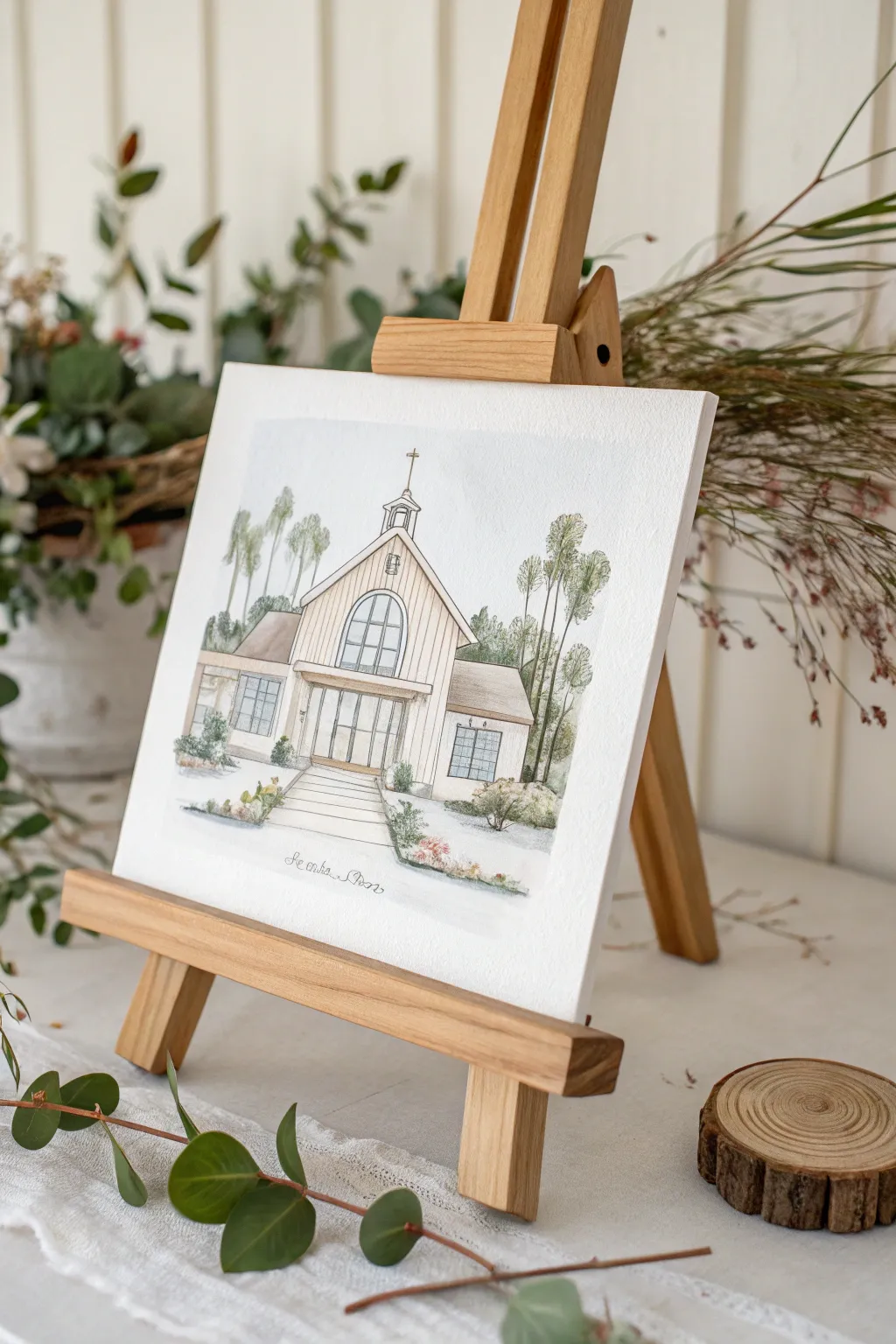 Capture your day with a personal touch: a hand-drawn venue illustration embodies elegance and timeless beauty.