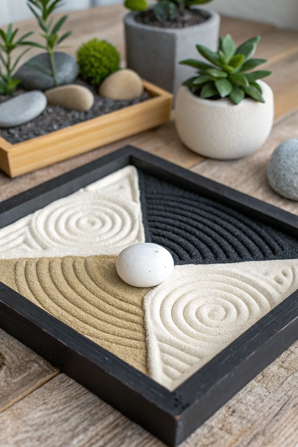 Elevate your space with a Geometric Zen Garden — where modern design meets tranquility.