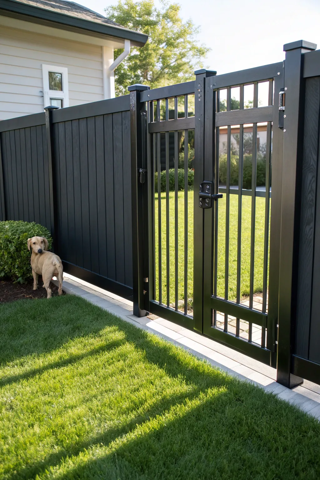 Elevate your backyard with a modern vinyl gate – style meets functionality for your furry friend.