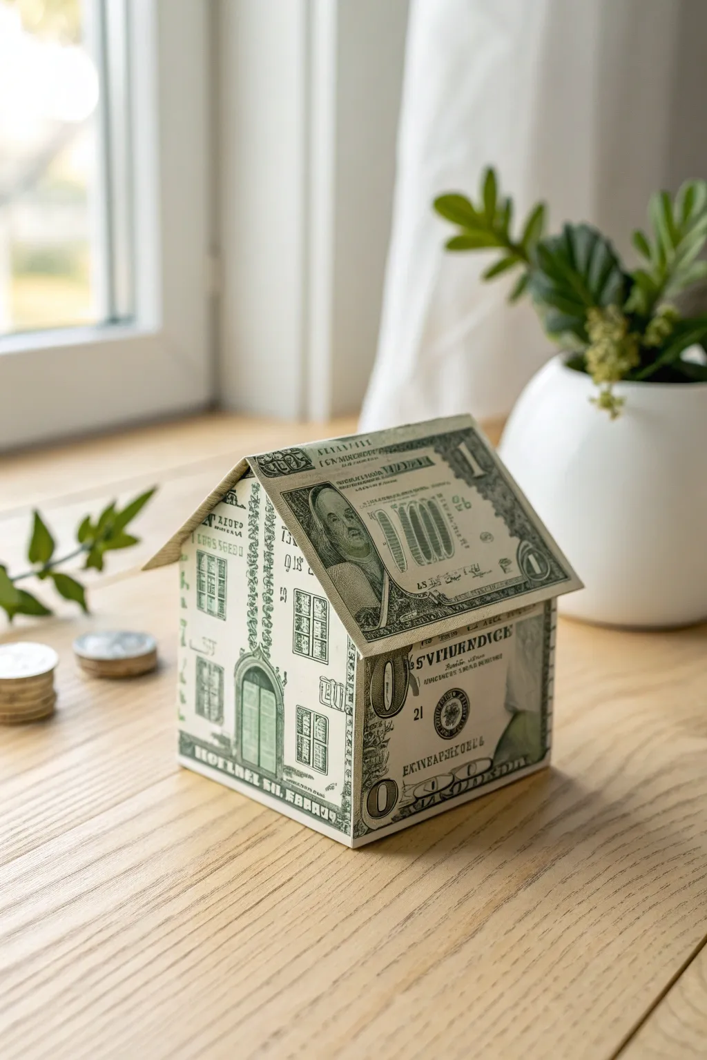 Discover the elegance of simplicity with this charming dollar bill house—an ideal keepsake for any new home.