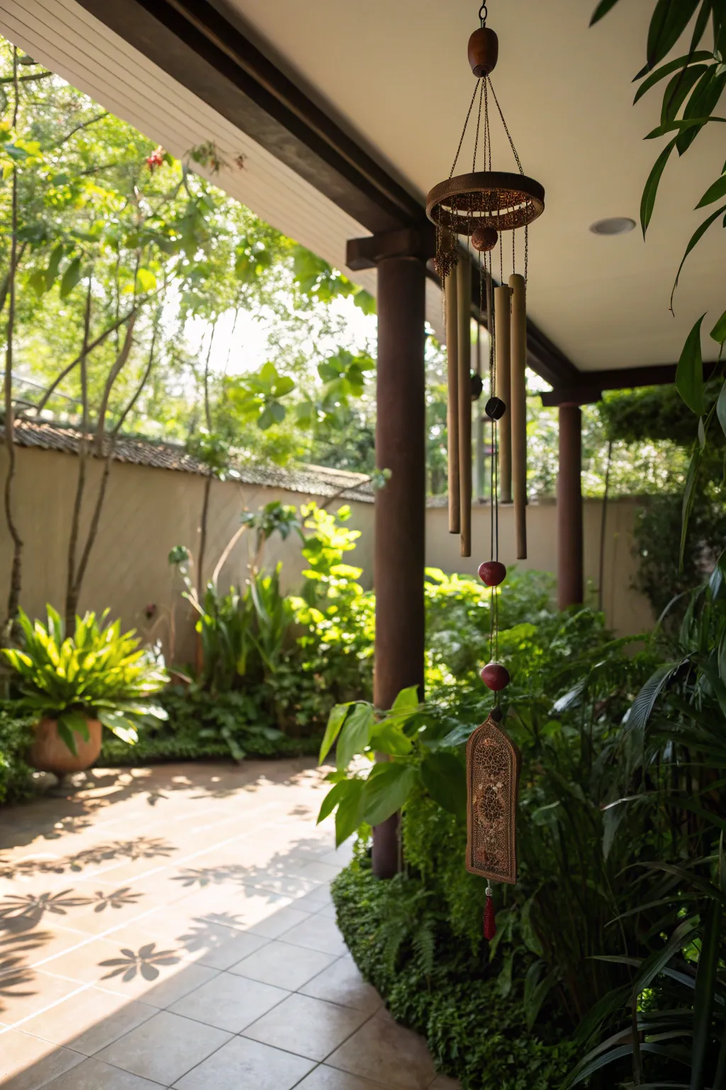 Dragon wind chimes add magic to the air.