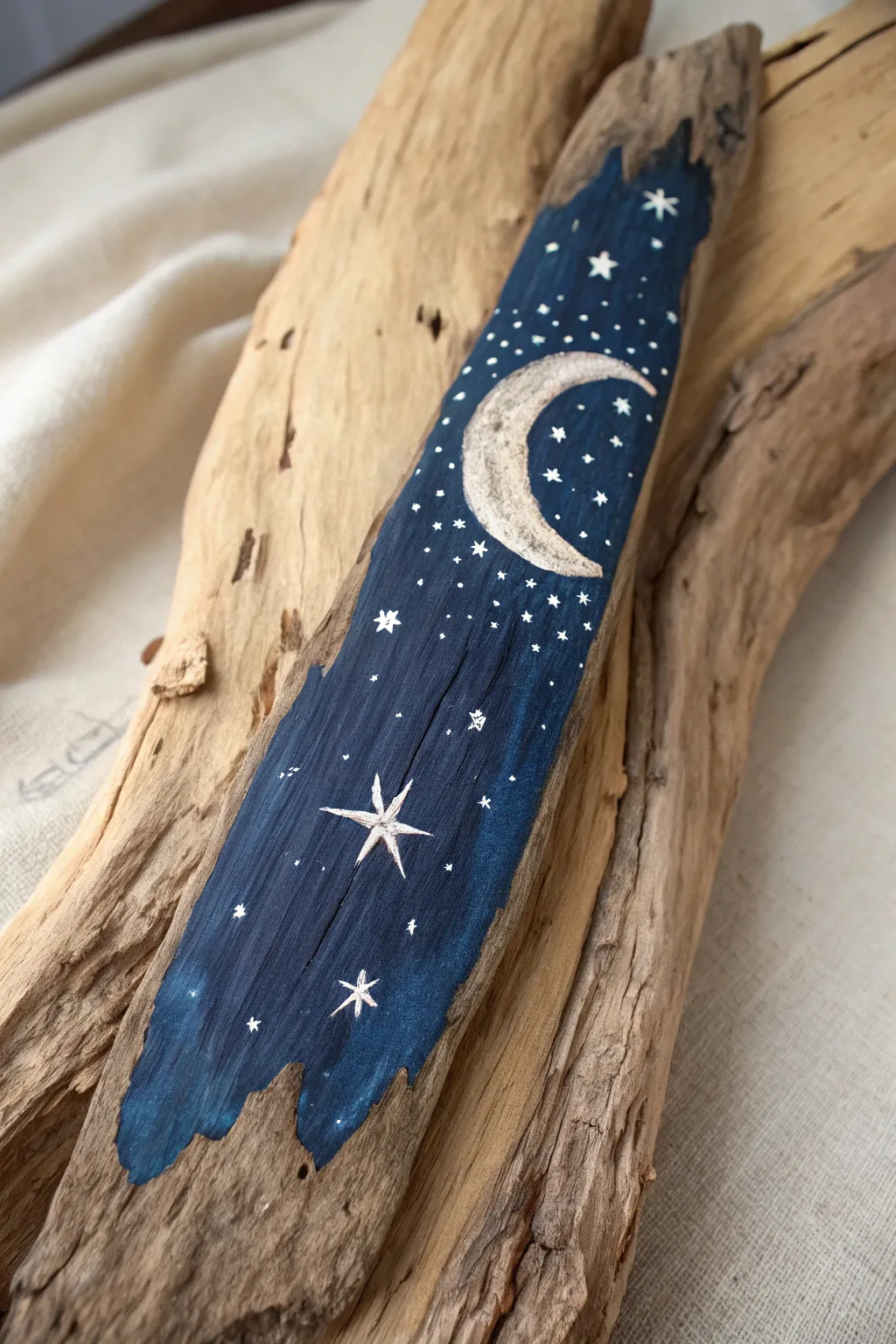 Dream big with this starry night driftwood art—a serene reminder of endless possibilities.