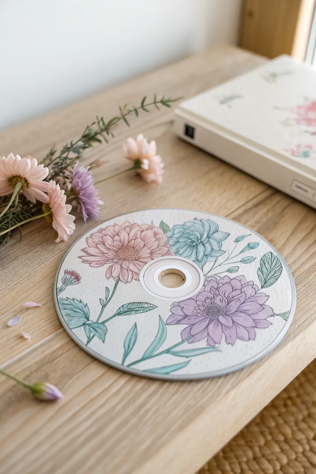 Transform your decor with the delicate beauty of painted floral DVDs. 🌸 #FloralElegance #MinimalistArt