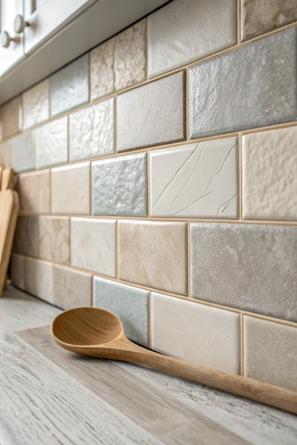 Transform your kitchen with the timeless elegance of neutral-toned tiles. #KitchenInspiration #ScandiBoho