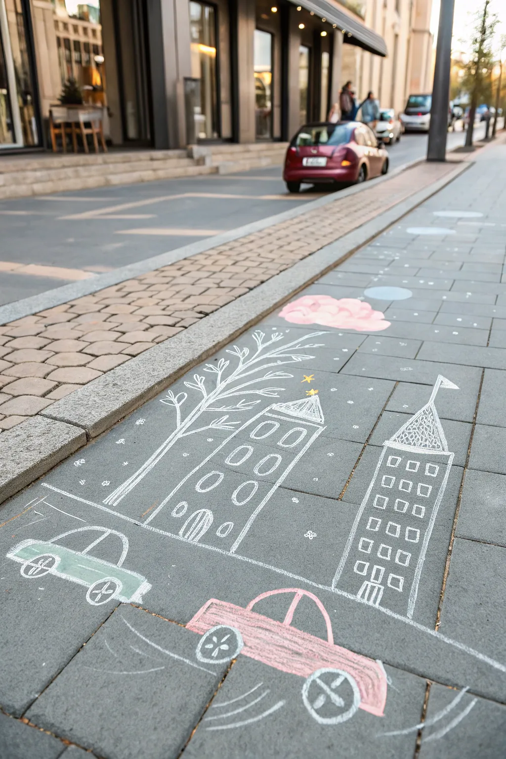 Craft your own whimsical world with charming chalk cityscapes that blend minimalist design with playful details.