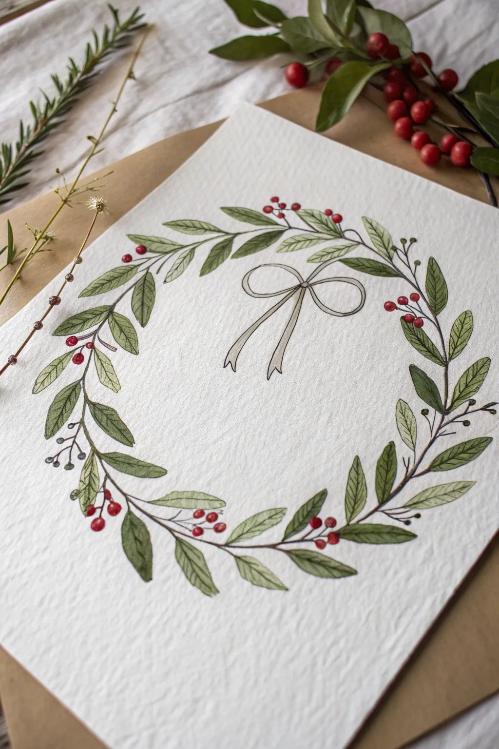Capture the essence of the season with a simple yet elegant wreath drawing that brings minimalist charm to your holiday decor.