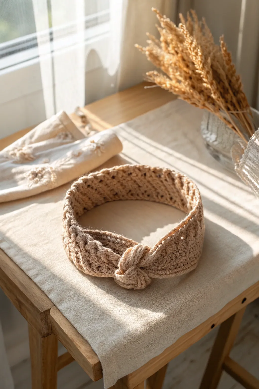 Cozy and chic: This handmade crochet headband is the perfect blend of warmth and style for your minimalist wardrobe.