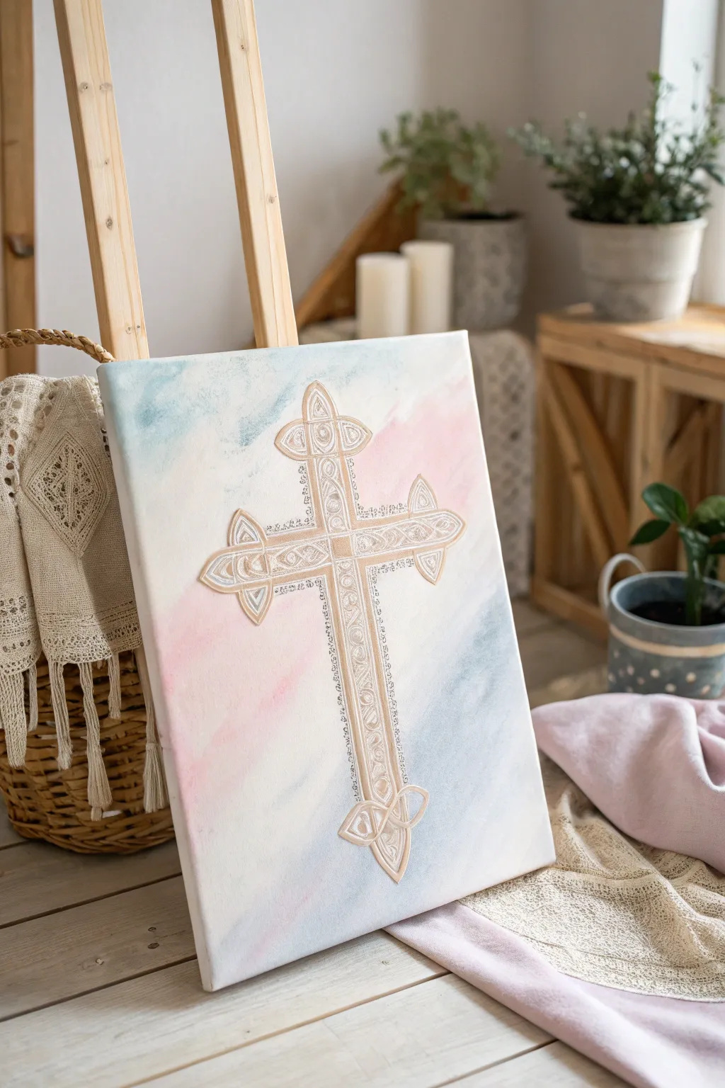 Embrace Easter with simplicity and grace through this pastel cross painting.