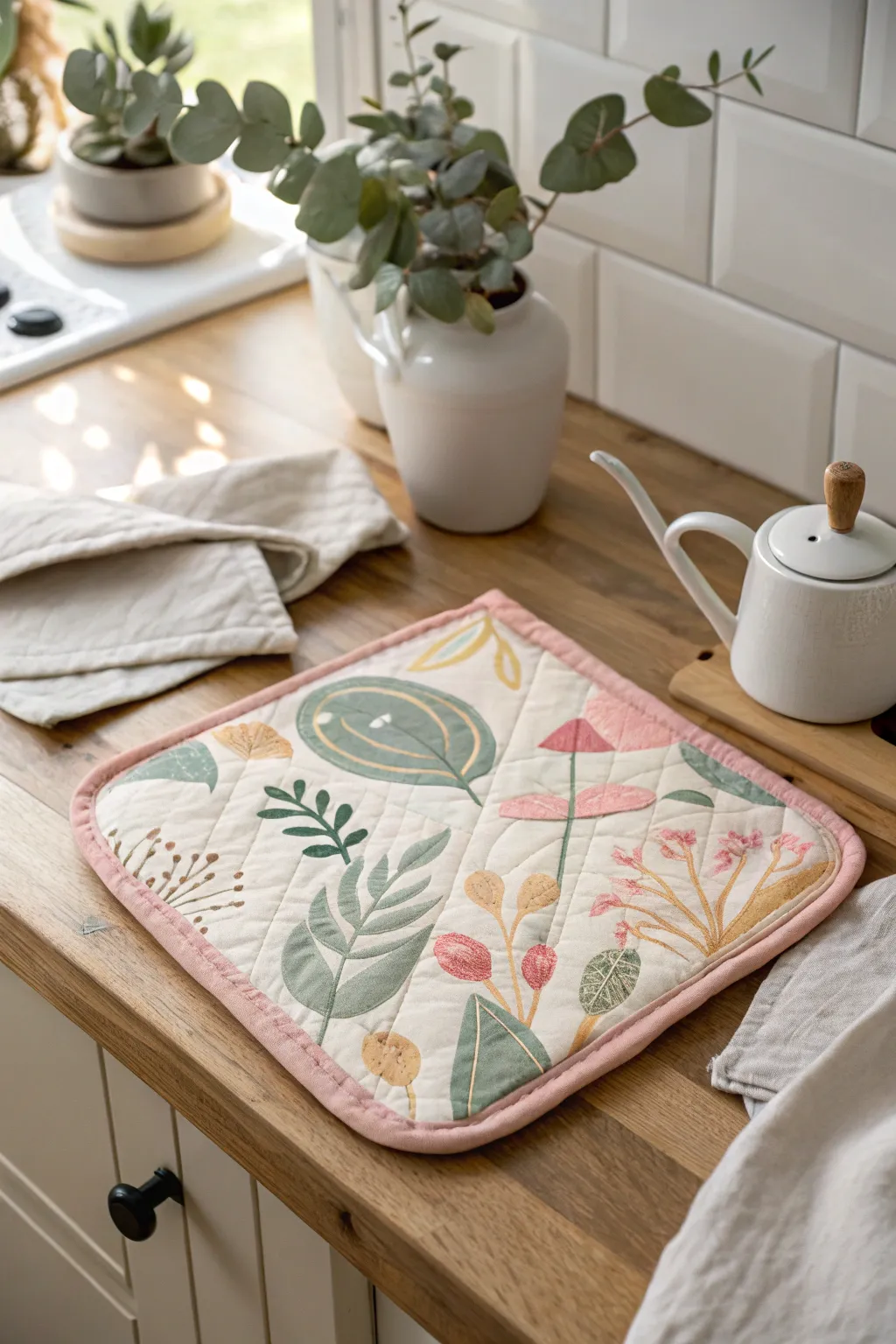 Add a splash of color to Mom's kitchen with these charming hand-painted pot holders, crafted with love and simplicity.