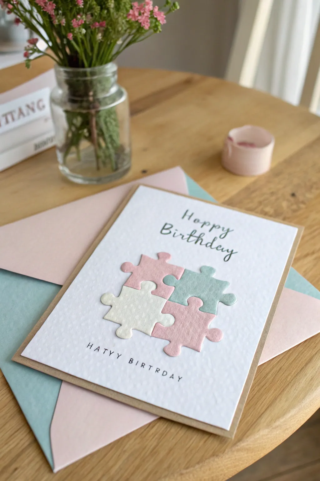 Celebrate the joy of puzzles with this charming handmade birthday card, perfect for adding a personal touch to your greetings.