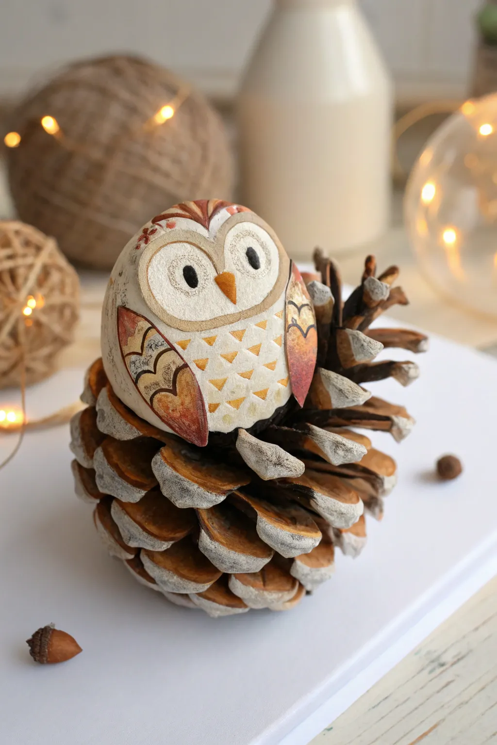 Embrace the magic of winter crafts with this charming pinecone owl, a blend of natural beauty and whimsical artistry.