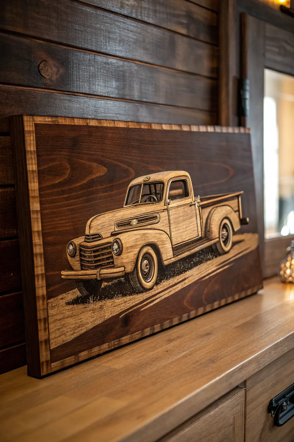 Capture the essence of nostalgia with this stunning vintage truck painting.