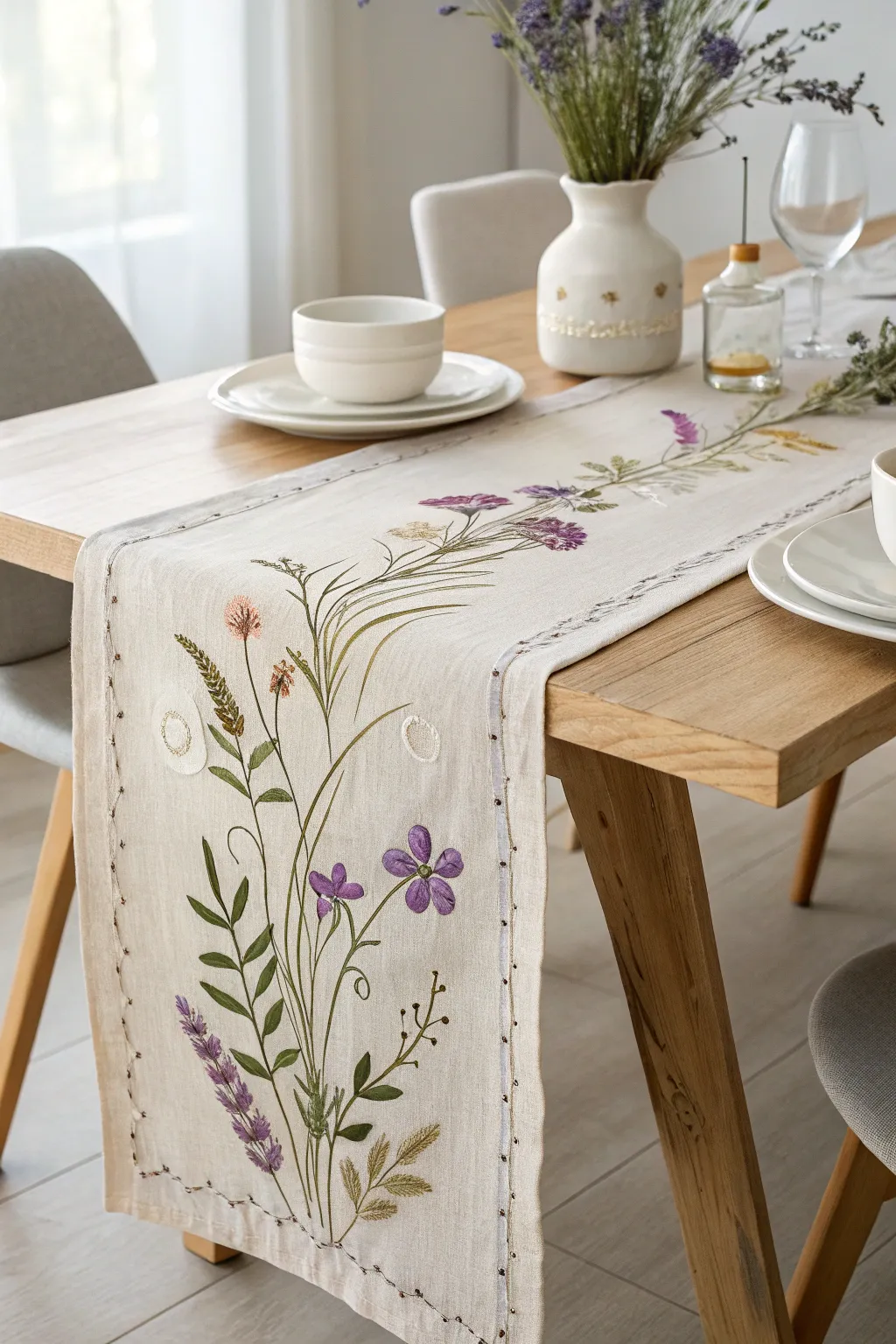 Bring a touch of nature to your dining experience with a handcrafted floral table runner.