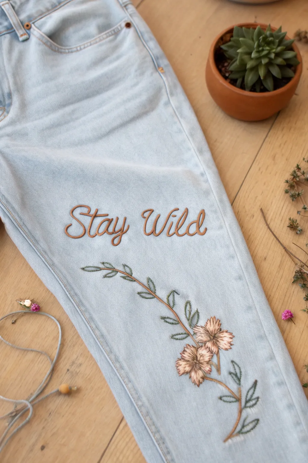 Embrace your wild side with these beautifully embroidered jeans. #StayWild #BohoMinimalism