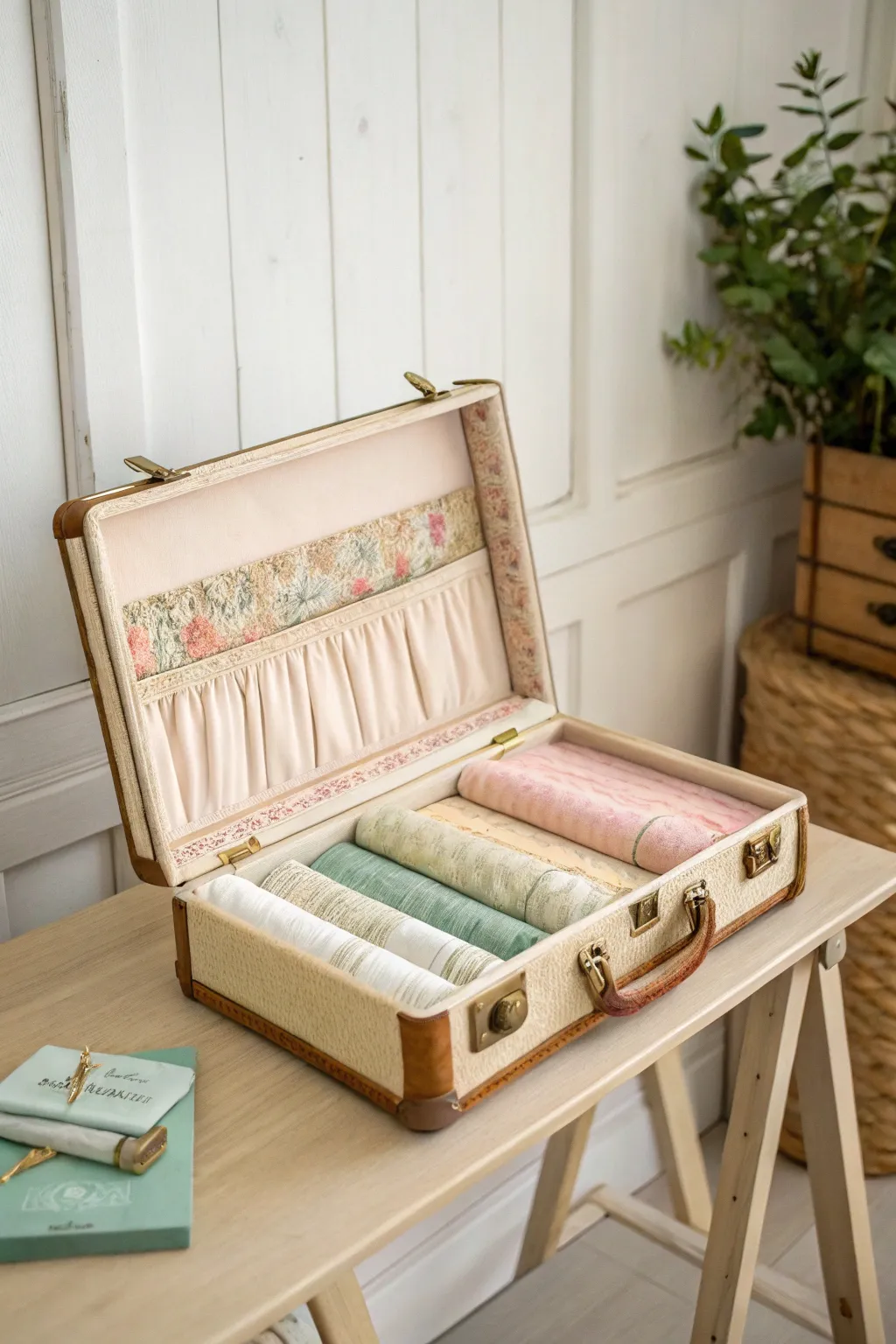 Elevate your craft storage with vintage charm: a suitcase turned stylish thread organizer.