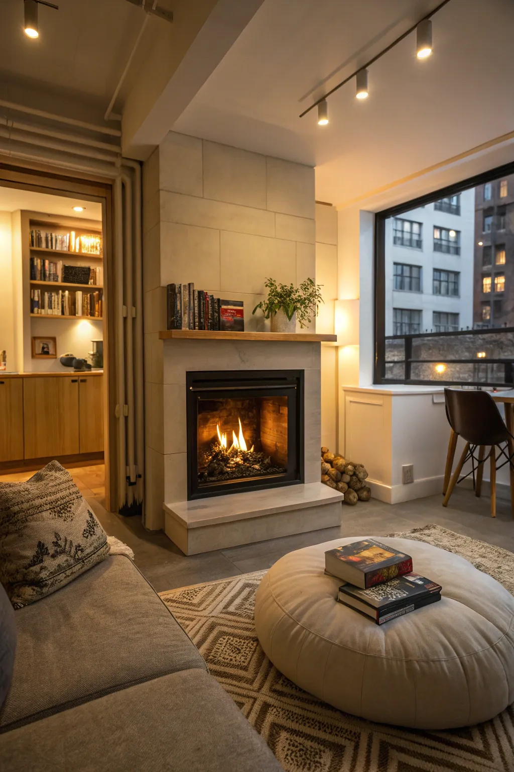 A vent-free fireplace providing a sleek and practical solution for urban living.
