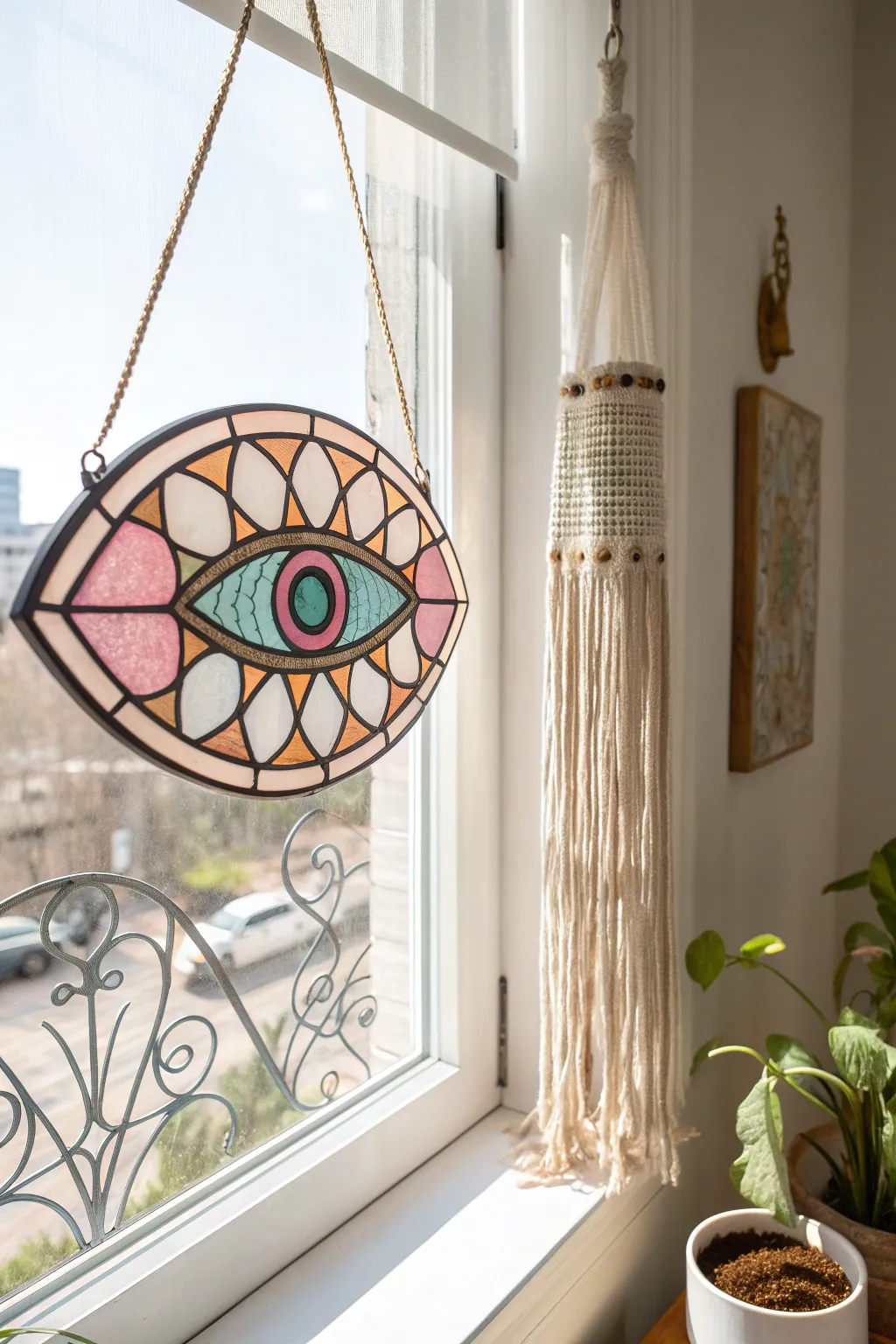 Capture the beauty of light with this enchanting stained glass eye decor, perfect for adding a touch of artistry to your minimalist space.
