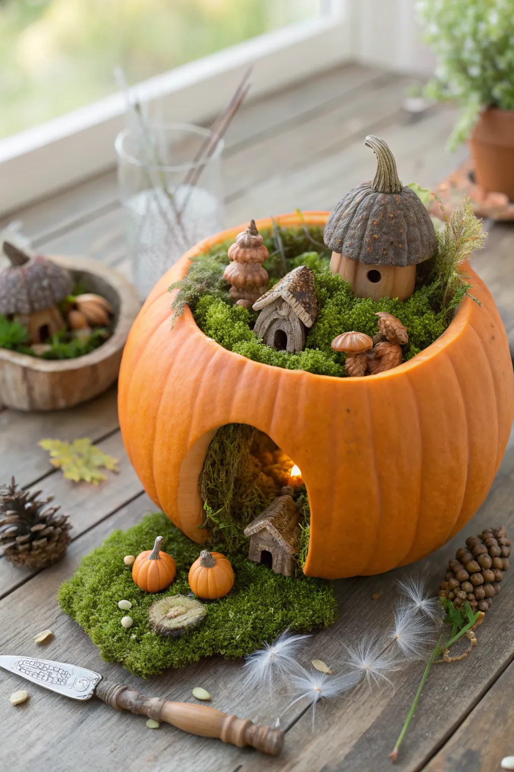 Add a touch of magic to your fall decor with a charming pumpkin fairy garden. 🍂✨