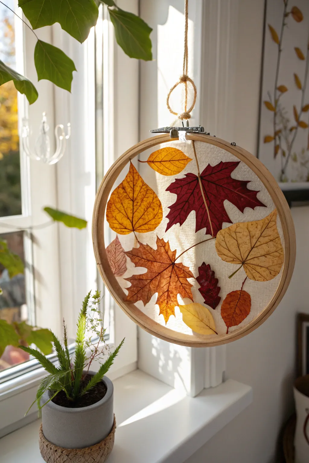 Capture the essence of autumn with a DIY leaf sun catcher, a perfect blend of natural beauty and minimalist style.