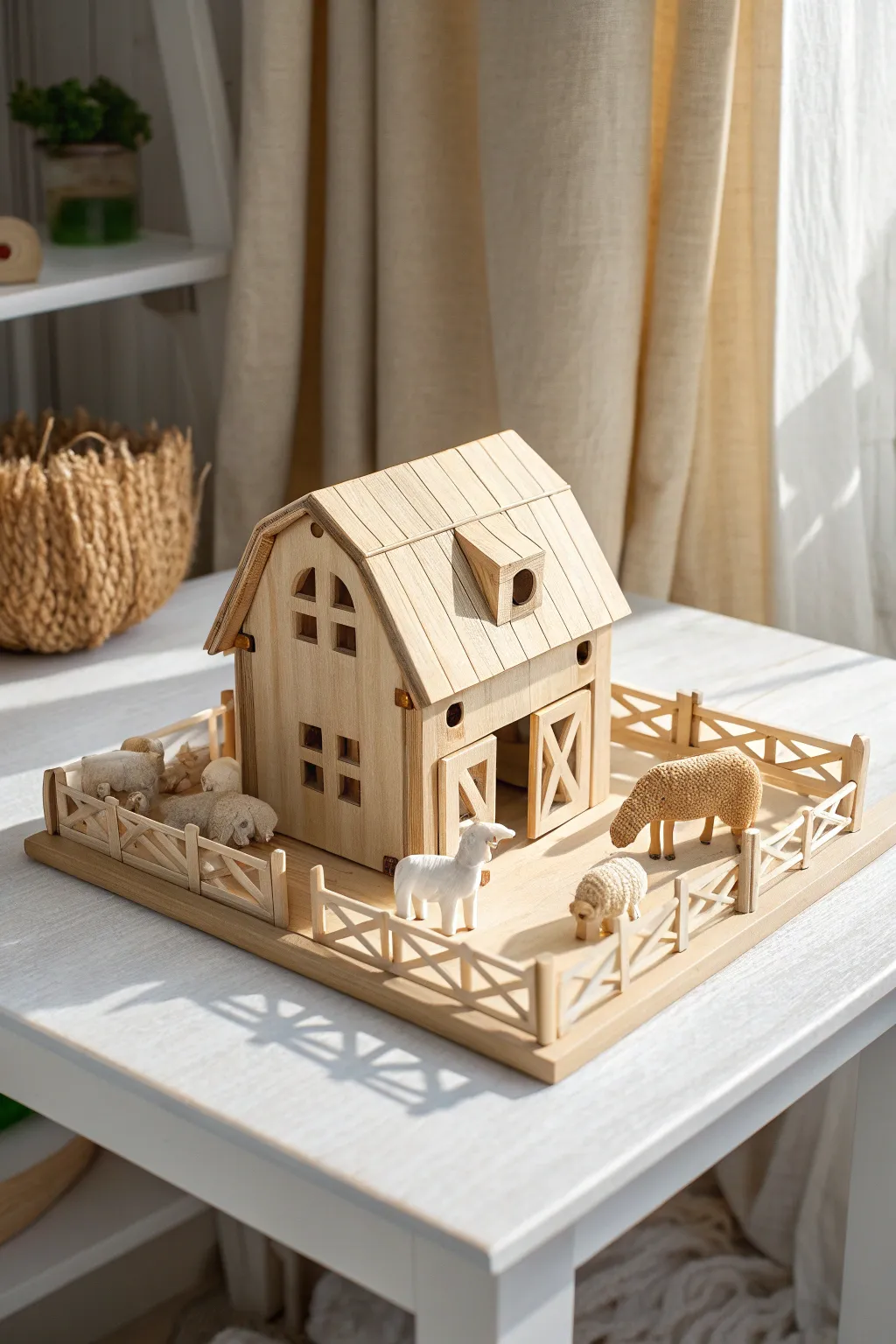 Discover the charm of simplicity with this interactive farm diorama, where playful elements bring joy to every touch.