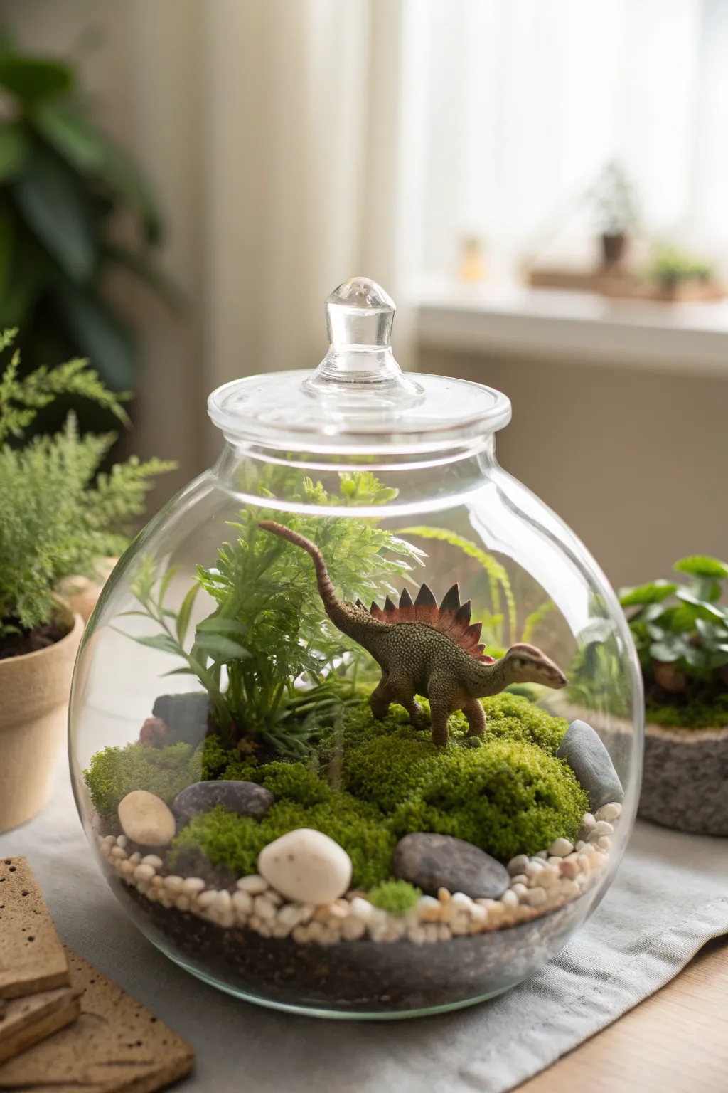 Create a prehistoric paradise for Dad with this charming DIY dinosaur terrarium.