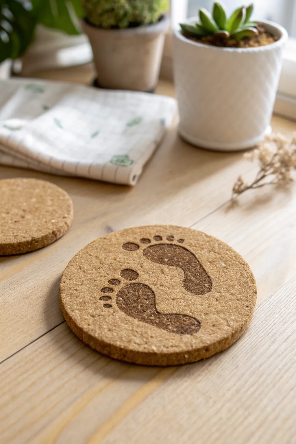 Crafted with love: a charming footprint coaster for Dad's special day.