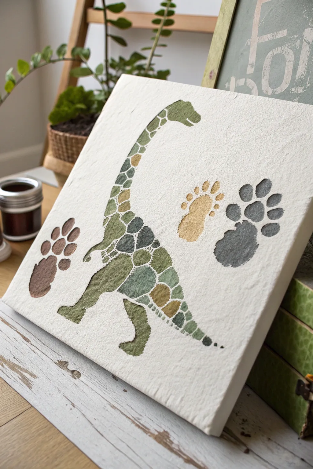 Celebrate Father's Day with a touch of adventure and creativity—footprint dinosaur art for the dino-loving dad!