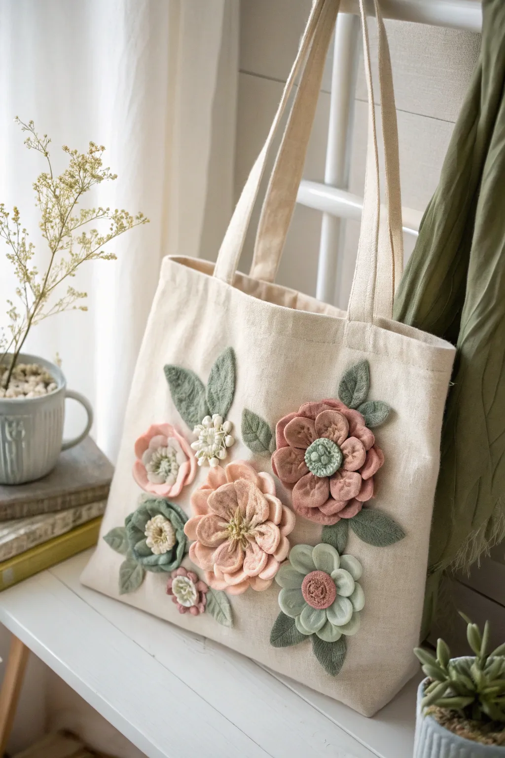 Elevate your style with this beautifully embellished felt tote bag. Perfect for those who appreciate simplicity and handcrafted charm.