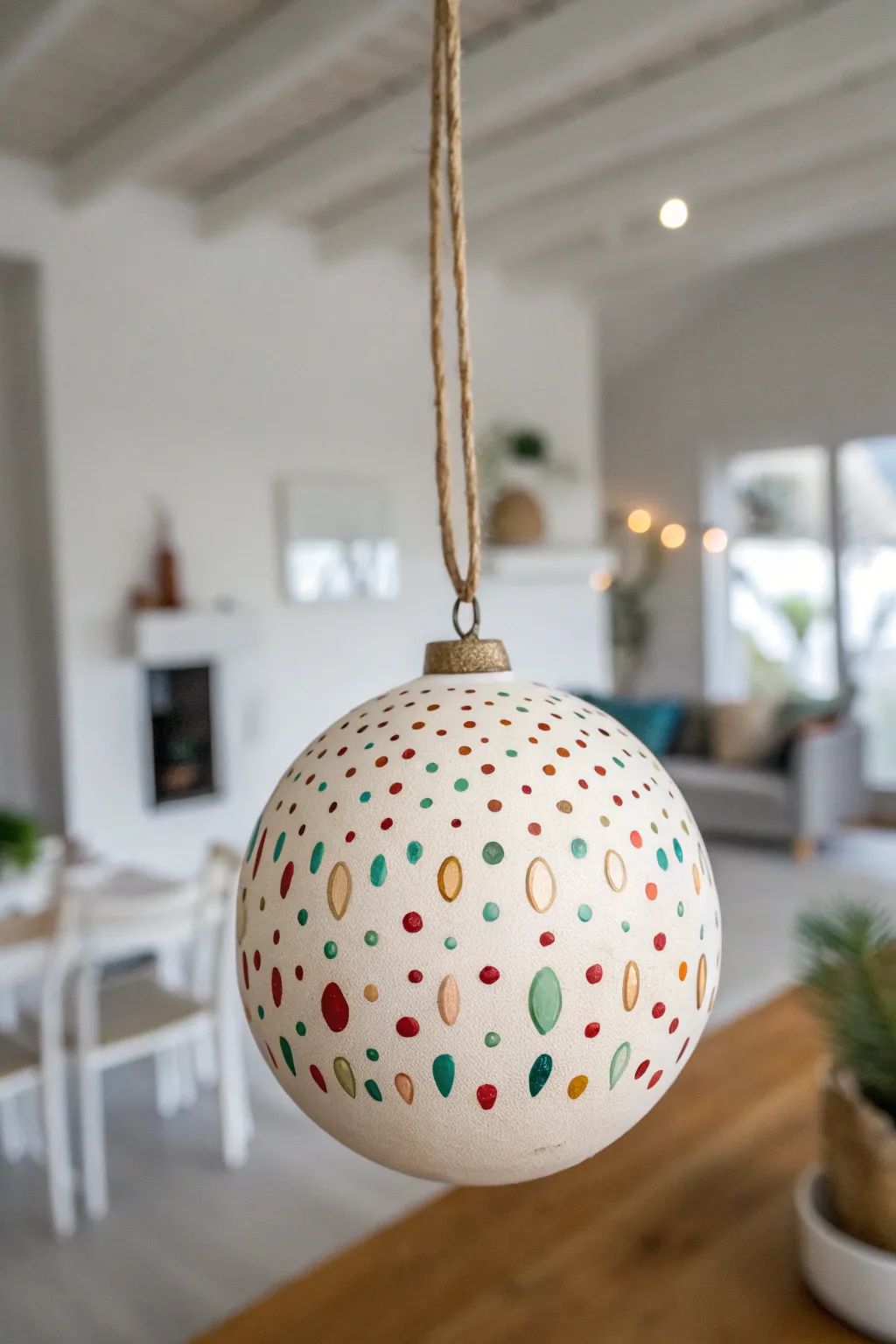 Add a touch of vibrant elegance to your decor with this charming fingerprint-dotted ornament.