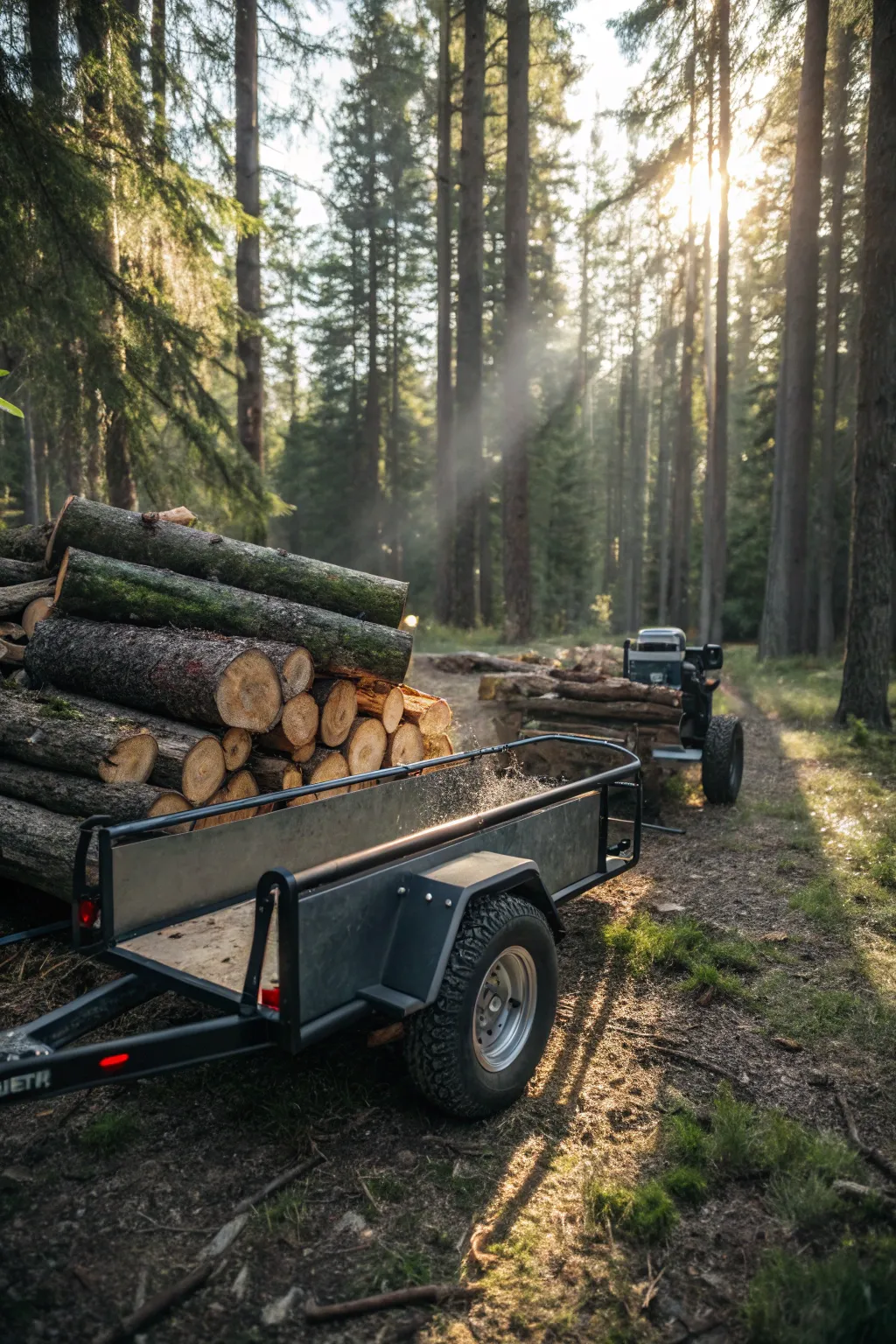 Efficiency meets the wilderness: Split logs right where you find them with this heavy-duty log splitter trailer.