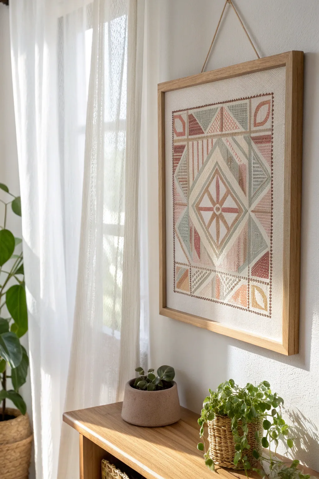Elevate your space with modern needlepoint art—where minimalist design meets boho elegance.