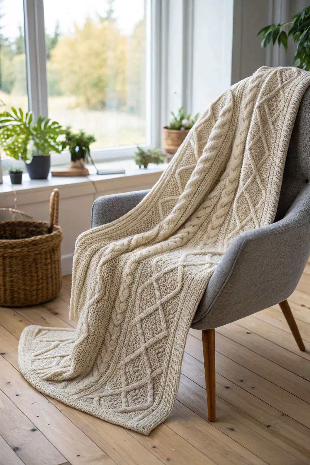 Wrap yourself in the cozy warmth of a handcrafted cabled blanket, where elegance meets comfort.