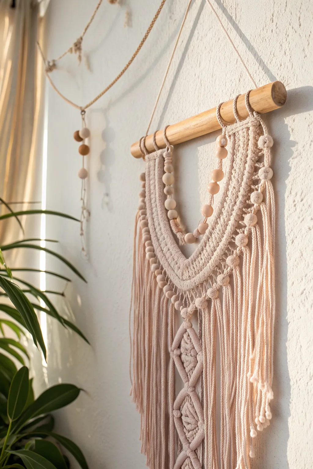 Add a touch of whimsy to your space with this handcrafted knitted wall hanging, blending minimalism with boho flair.