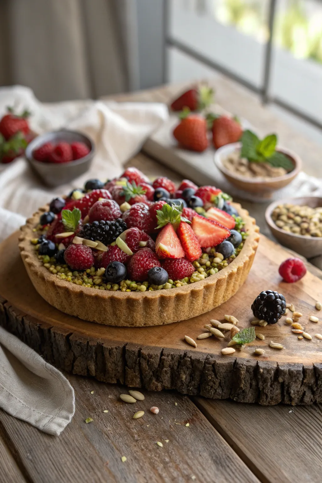 Elevate your fruit tart with nutty accents for a touch of elegance and earthy flavor.