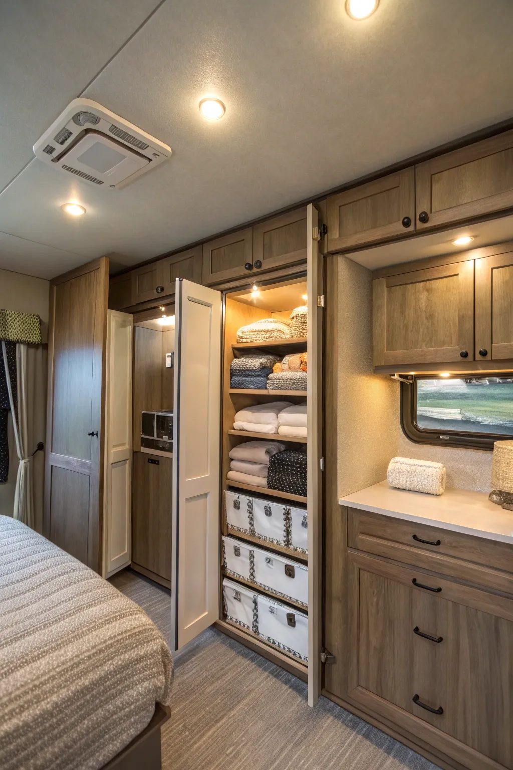 Extra storage with ceiling-mounted options.