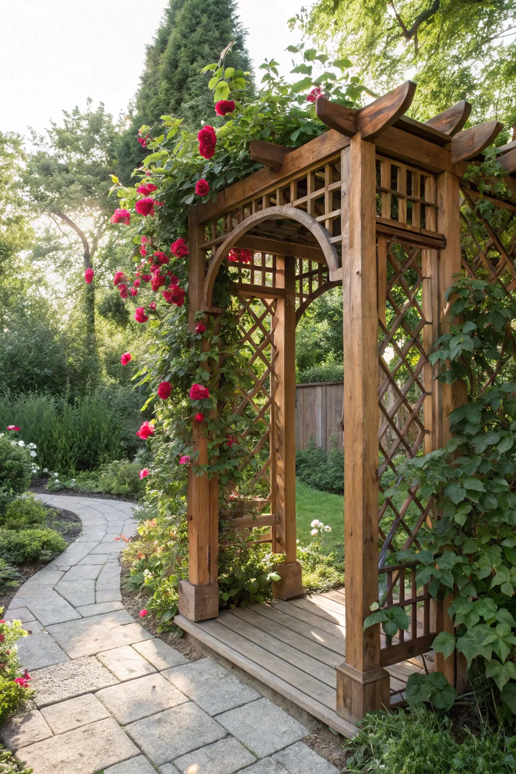 Transform your space with an open trellis covered in lush climbing plants for the perfect blend of beauty and privacy.