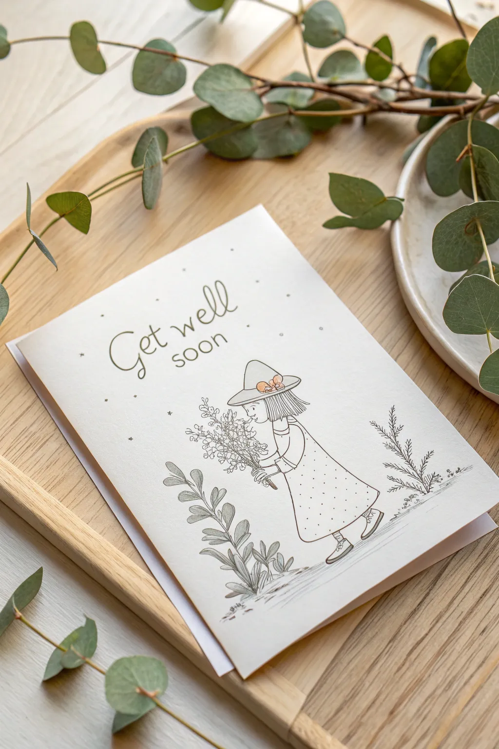 Nostalgic charm meets minimalist elegance: A storybook-inspired get-well-soon card to warm the heart.