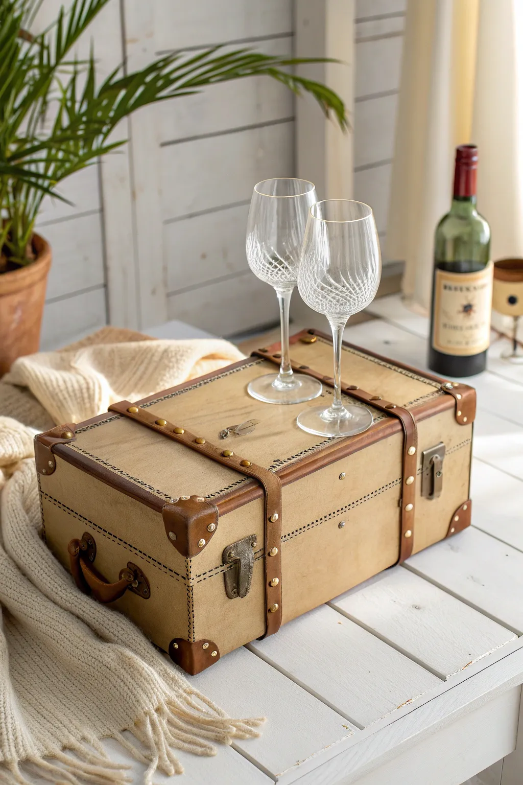 Transform your wine gift into a timeless keepsake with this vintage suitcase-style box, perfect for adding a touch of nostalgia to any home.