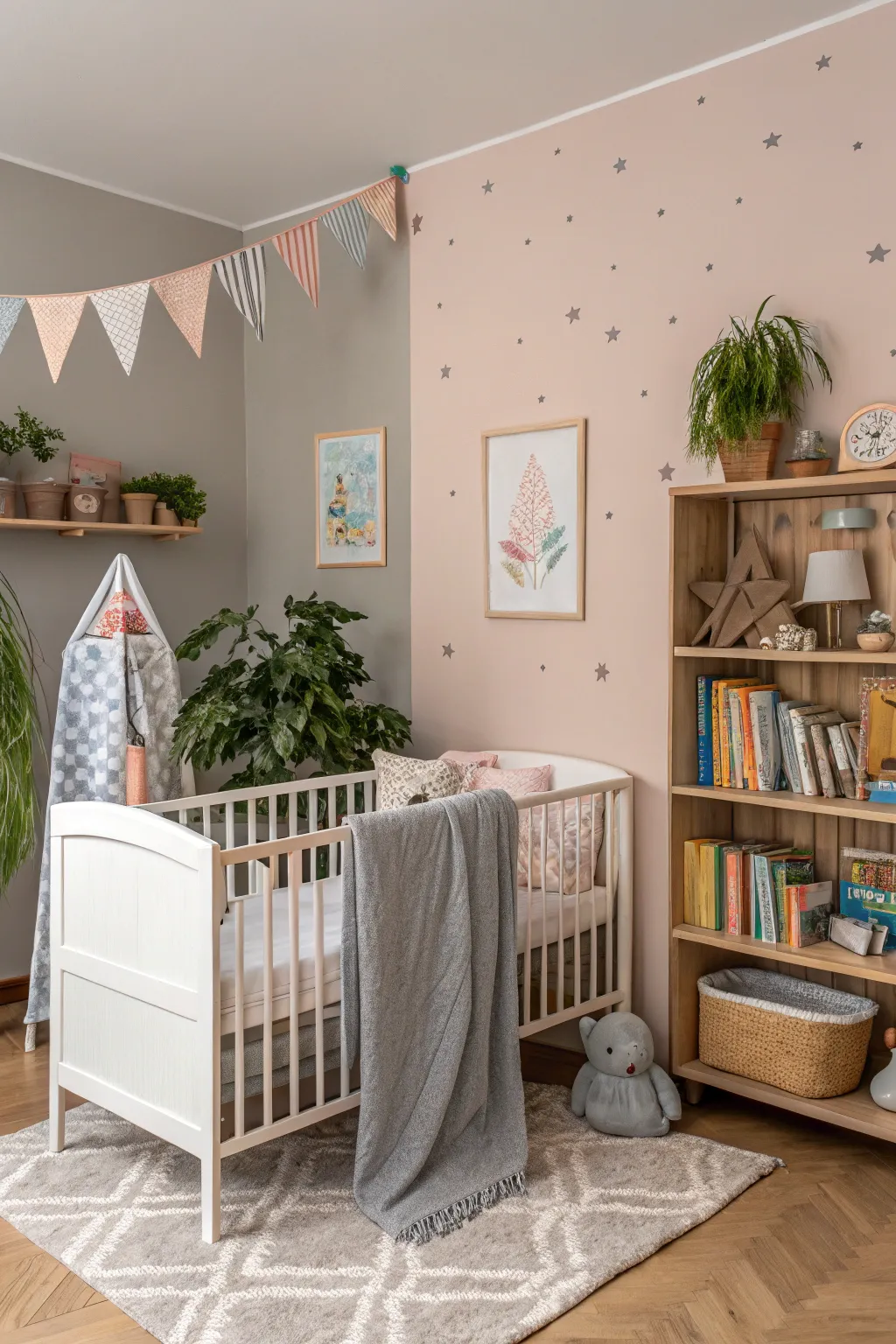 Muted colors provide a tranquil and adaptable nursery setting.