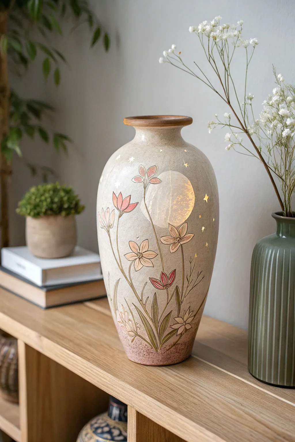 Capture the mystical allure of moonlit gardens with this enchanting handcrafted vase.