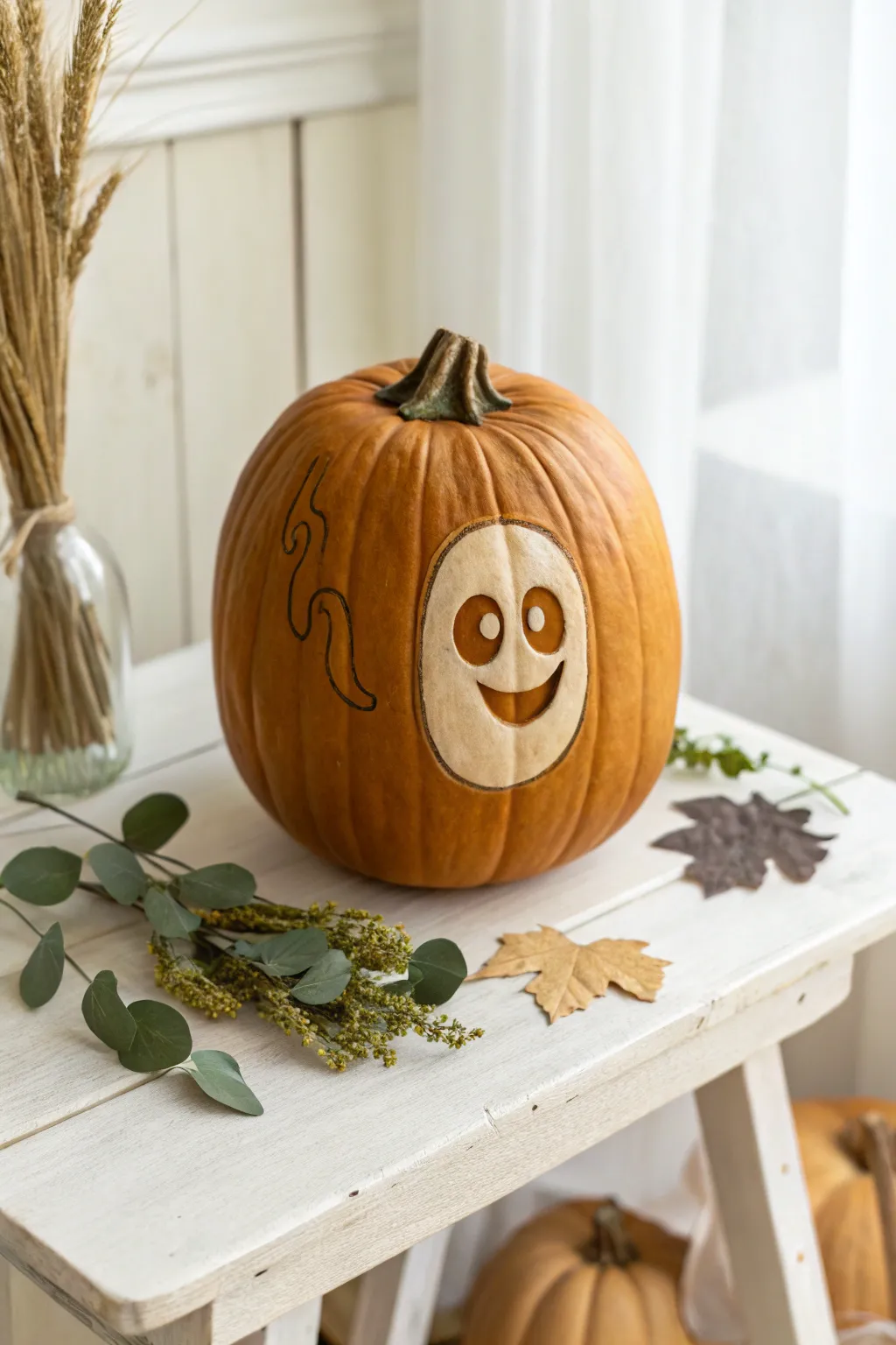 Embrace the spirit of Halloween with charmingly carved pumpkins that add a touch of whimsy to your decor.