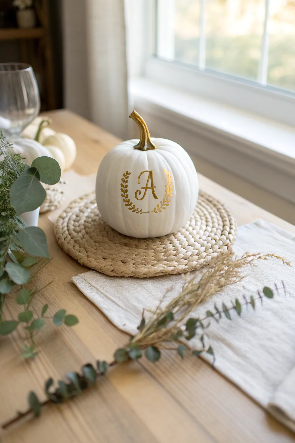 Personalized elegance: Monogrammed pumpkins add a touch of charm to your fall decor.