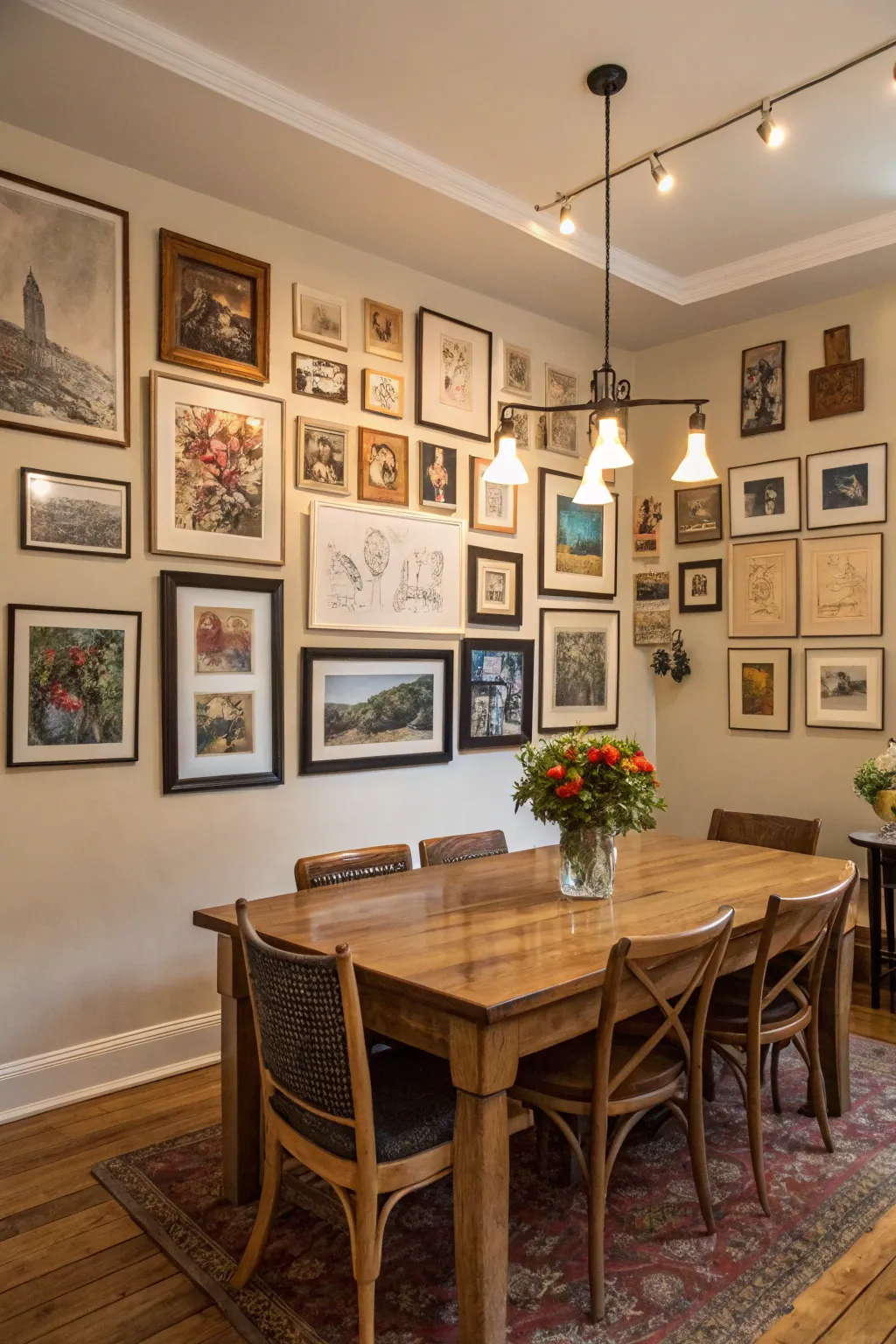 A gallery wall adds personal style and visual interest.