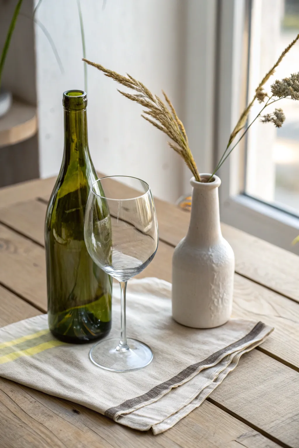 Elevate your gatherings with handcrafted wine glasses made from upcycled bottles, blending Scandinavian minimalism with bohemian flair.