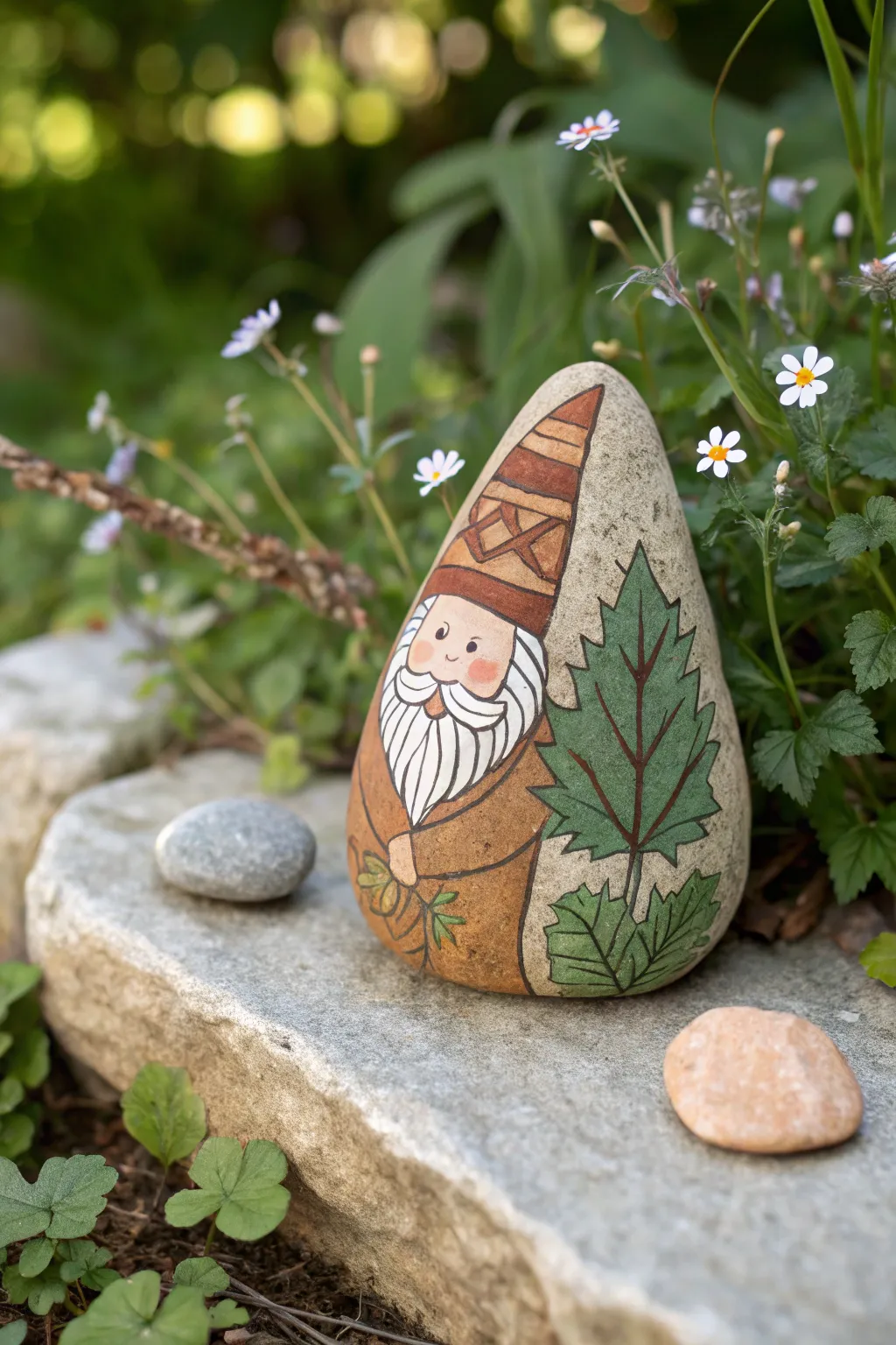 Embrace natural beauty with this eco-friendly gnome rock, perfect for adding a touch of sustainability to your garden.