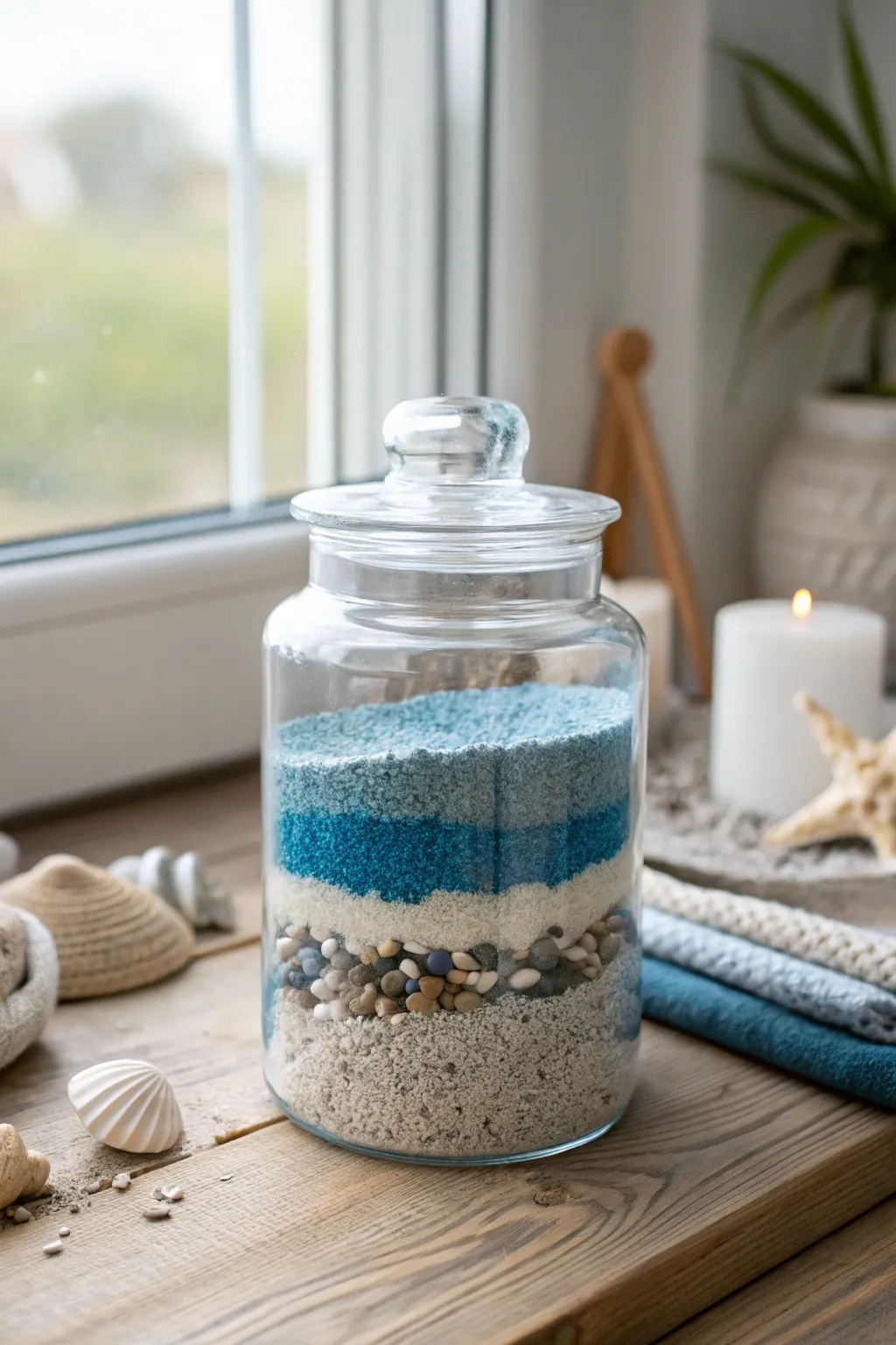 Capture the tranquility of water and sky in a jar, a perfect blend of minimalist and boho charm.