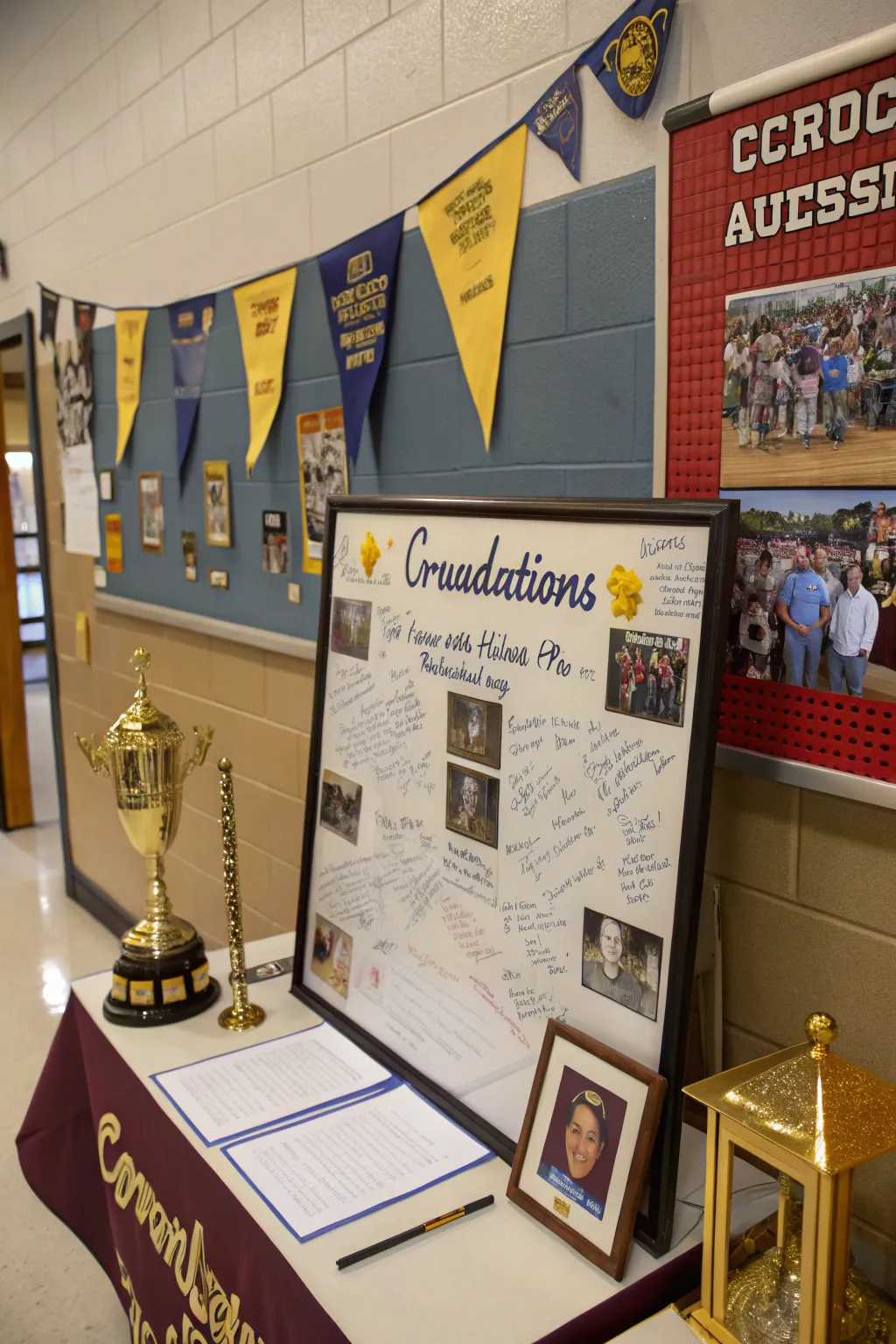 A spirited signing board celebrating school pride.