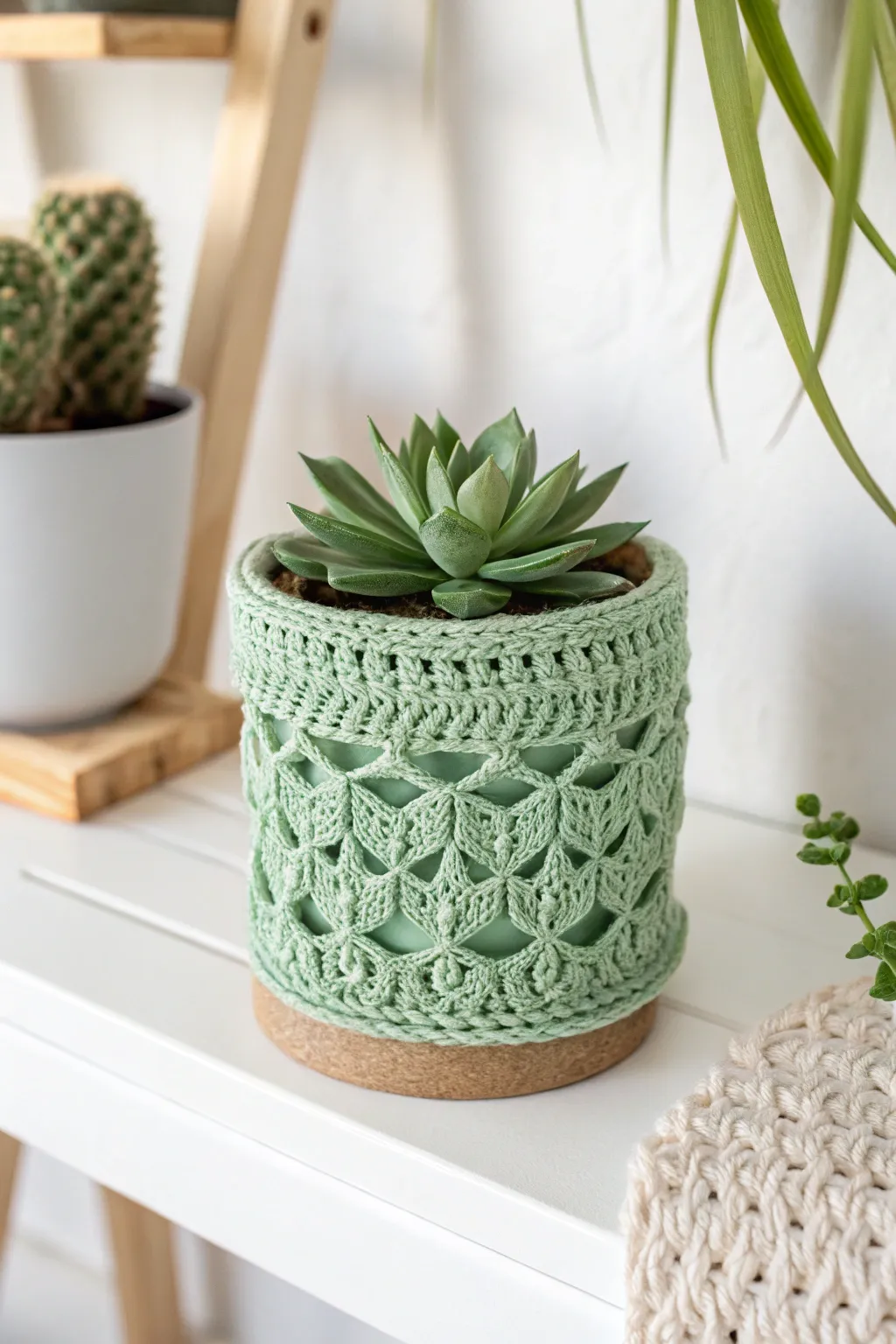Elevate your indoor garden with a charming crochet pot cover, where craftsmanship meets natural beauty.